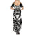 Hawaii Maui Upena Kiloi Family Matching Summer Maxi Dress and Hawaiian Shirt Kakau Tribal Pattern Black Version