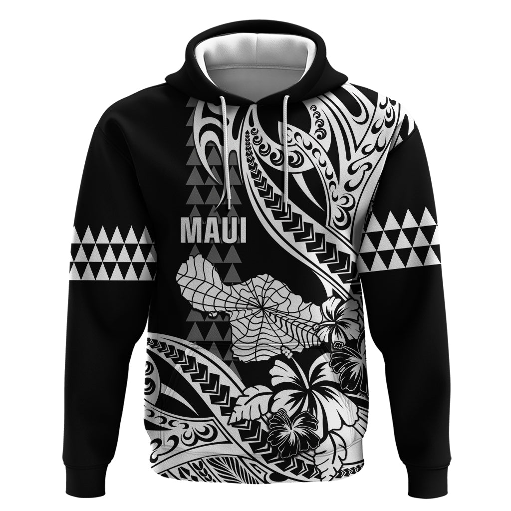 Hawaii Maui Upena Kiloi Hoodie Kakau Tribal Pattern Black Version LT05 Pullover Hoodie Black - Polynesian Pride