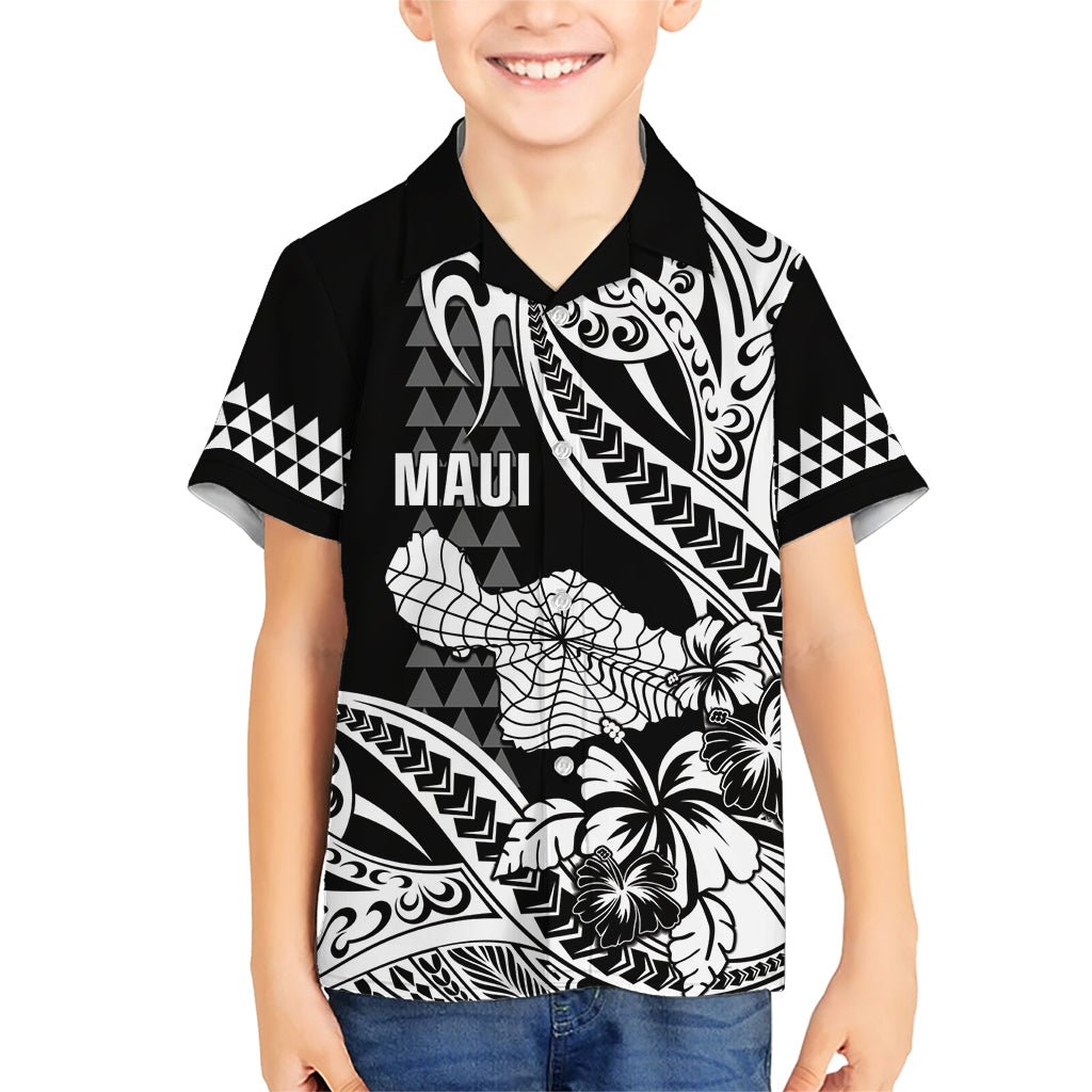 Hawaii Maui Upena Kiloi Kid Hawaiian Shirt Kakau Tribal Pattern Black Version LT05 Kid Black - Polynesian Pride