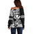 Hawaii Maui Upena Kiloi Off Shoulder Sweater Kakau Tribal Pattern Black Version