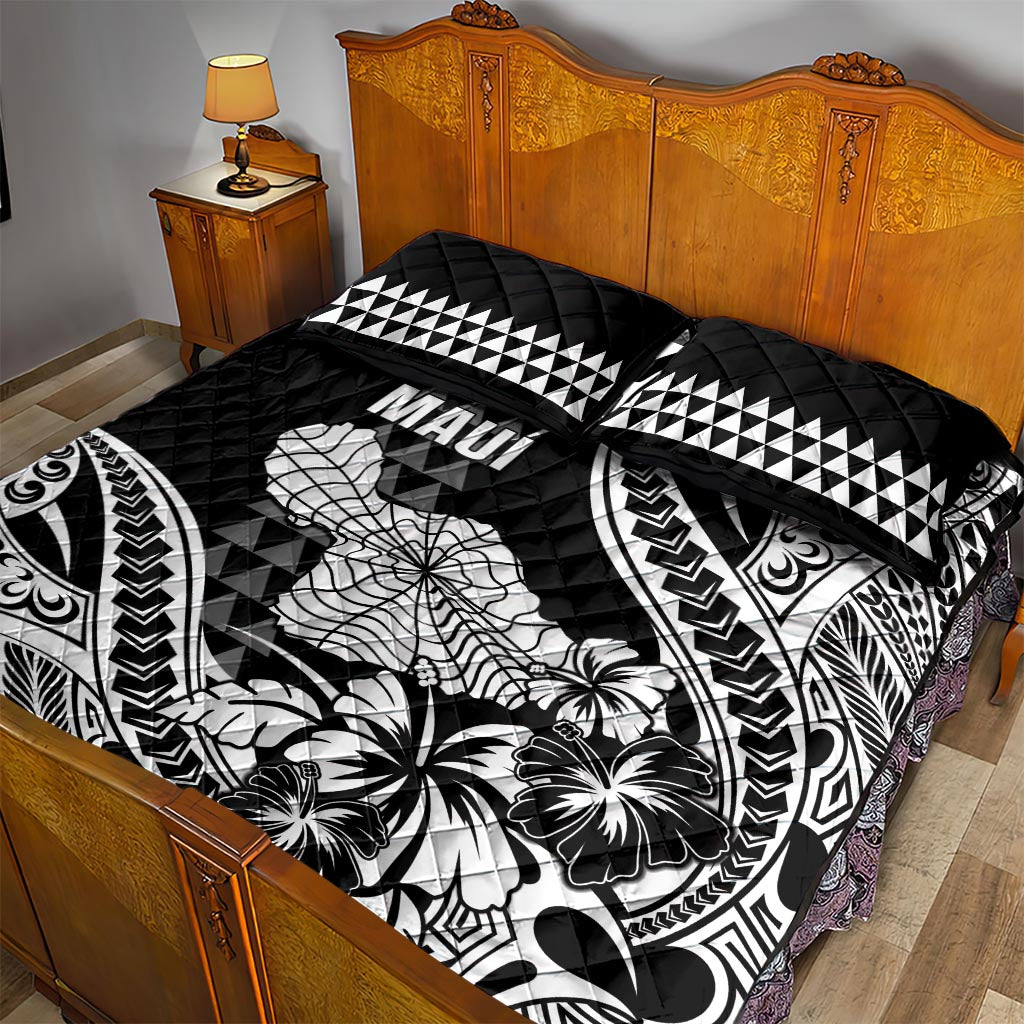 Hawaii Maui Upena Kiloi Quilt Bed Set Kakau Tribal Pattern Black Version LT05 - Polynesian Pride