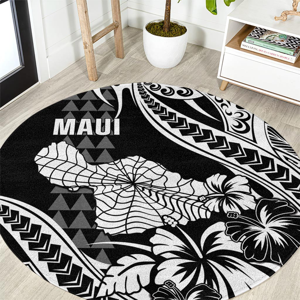 Maui Upena Kiloi Round Carpet Kakau Tribal Pattern Black Version LT05 Black - Polynesian Pride