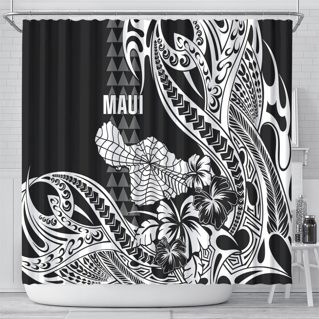 Hawaii Maui Upena Kiloi Shower Curtain Kakau Tribal Pattern Black Version LT05 - Polynesian Pride