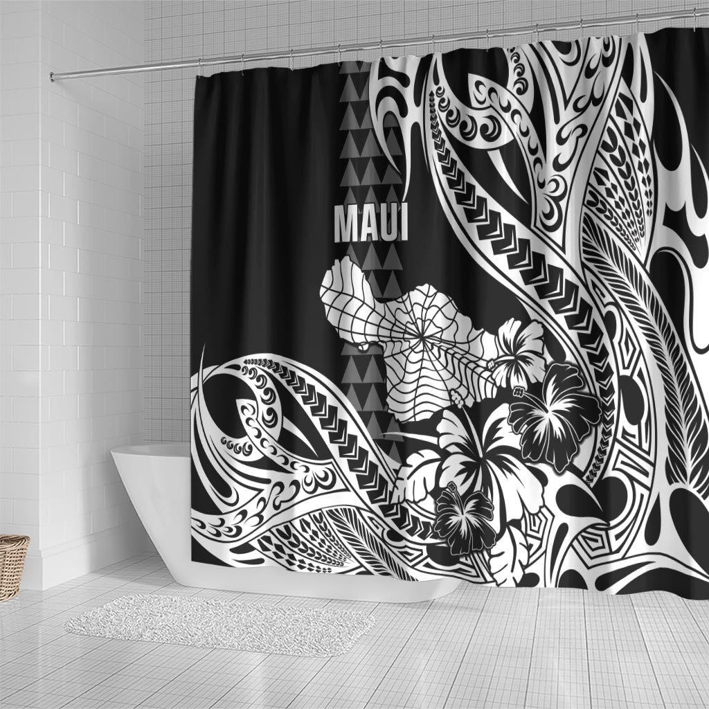 Hawaii Maui Upena Kiloi Shower Curtain Kakau Tribal Pattern Black Version LT05 - Polynesian Pride