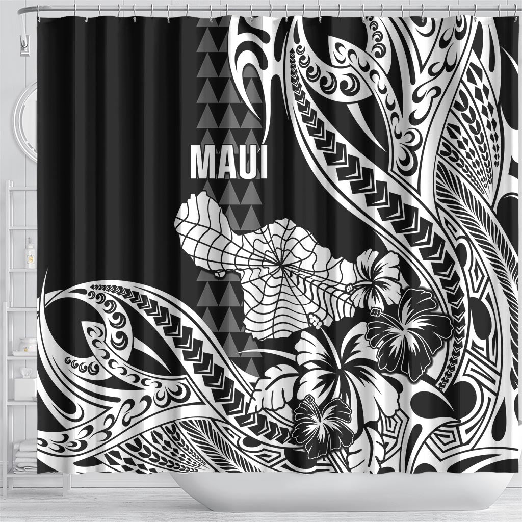 Hawaii Maui Upena Kiloi Shower Curtain Kakau Tribal Pattern Black Version LT05 - Polynesian Pride