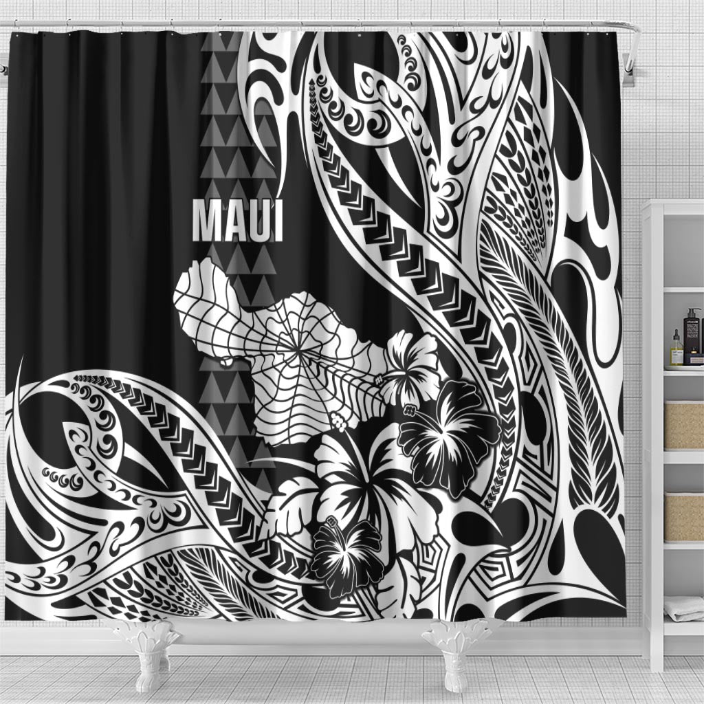 Hawaii Maui Upena Kiloi Shower Curtain Kakau Tribal Pattern Black Version LT05 - Polynesian Pride