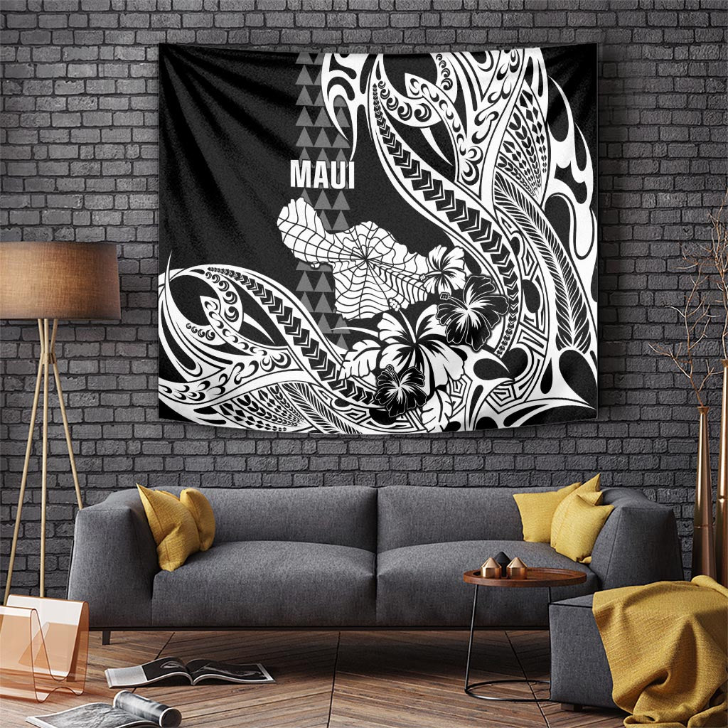 Hawaii Maui Upena Kiloi Tapestry Kakau Tribal Pattern Black Version LT05 - Polynesian Pride