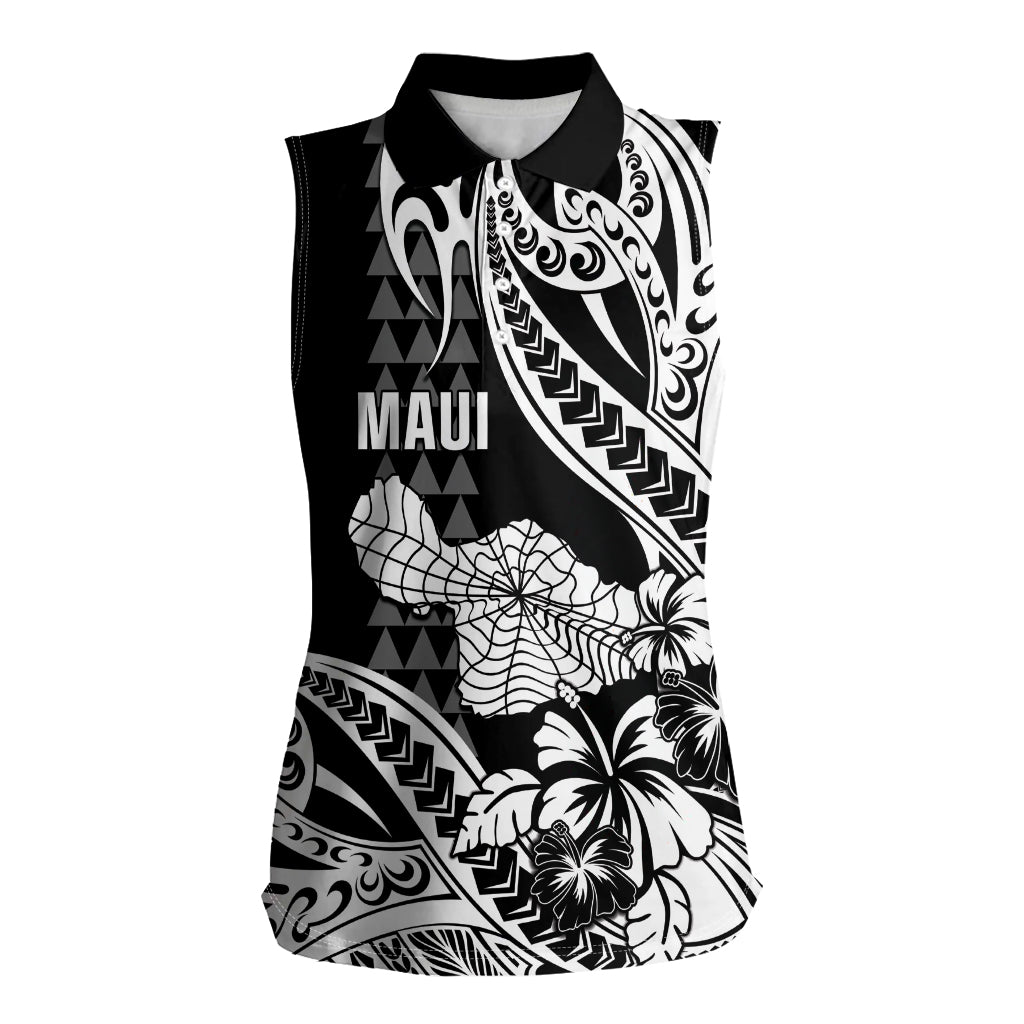 Hawaii Maui Upena Kiloi Women Sleeveless Polo Shirt Kakau Tribal Pattern Black Version