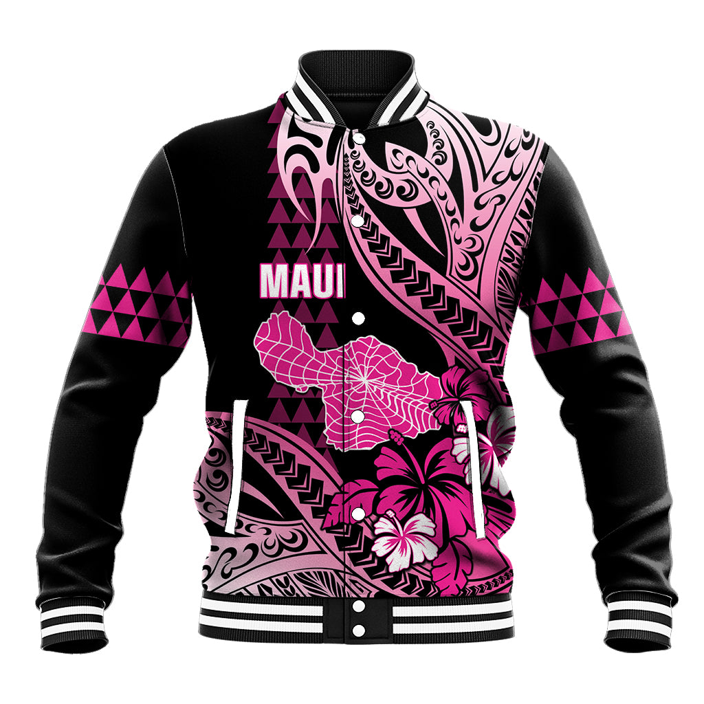 Hawaii Maui Upena Kiloi Baseball Jacket Kakau Tribal Pattern Pink Version LT05 Unisex Pink - Polynesian Pride