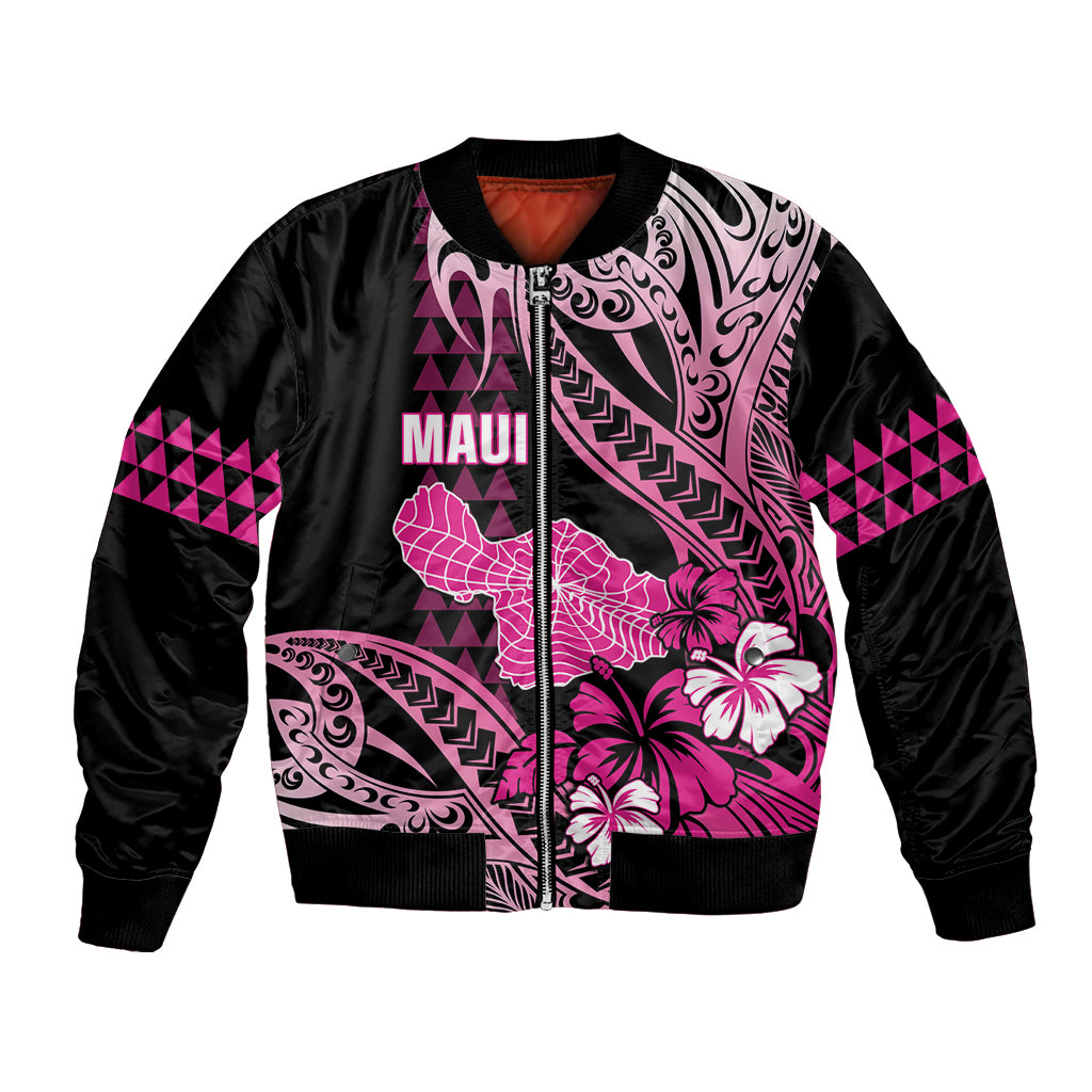 Hawaii Maui Upena Kiloi Bomber Jacket Kakau Tribal Pattern Pink Version LT05 Unisex Pink - Polynesian Pride