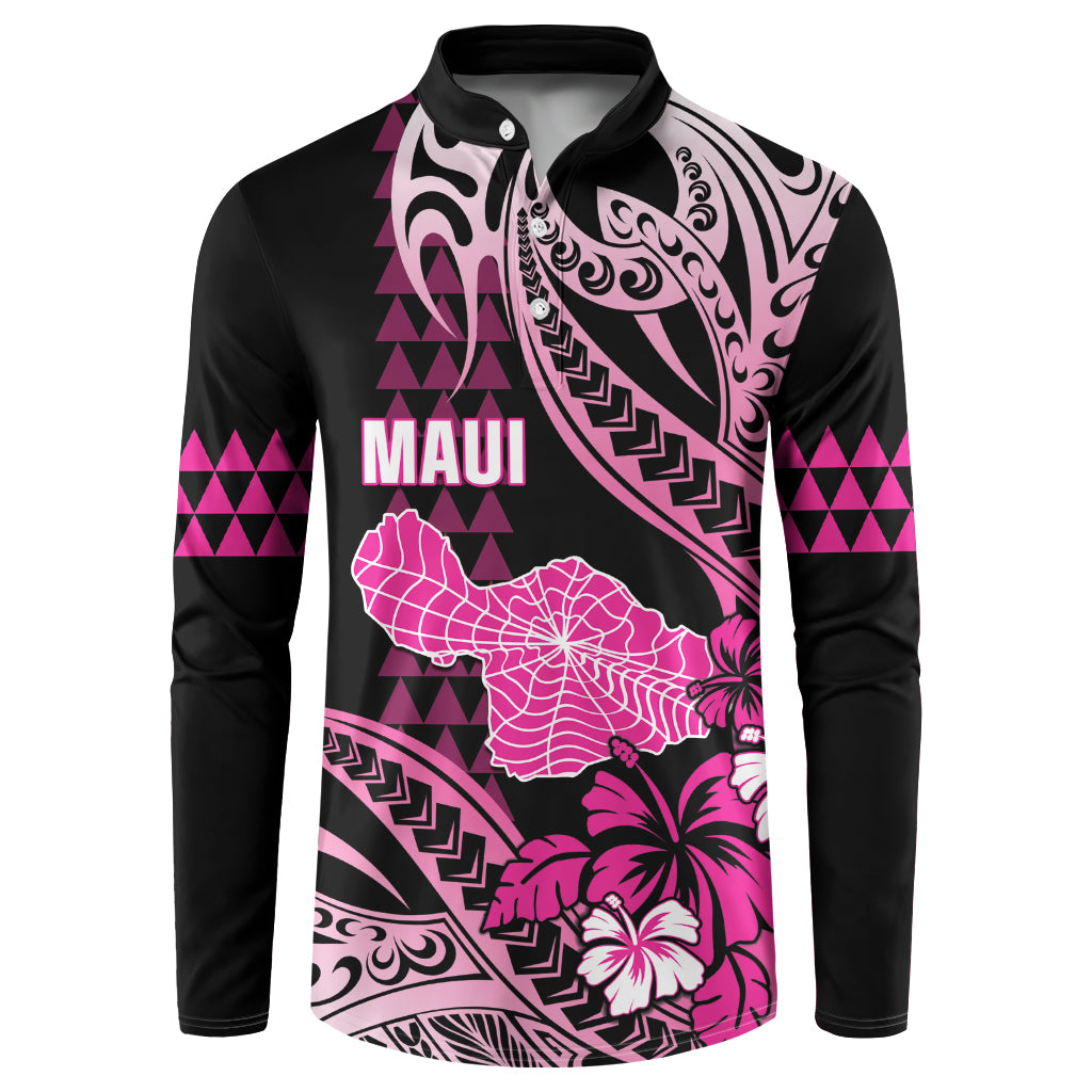 Hawaii Maui Upena Kiloi Button Sweatshirt Kakau Tribal Pattern Pink Version LT05 Pink - Polynesian Pride