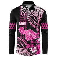 Hawaii Maui Upena Kiloi Button Sweatshirt Kakau Tribal Pattern Pink Version LT05 Pink - Polynesian Pride