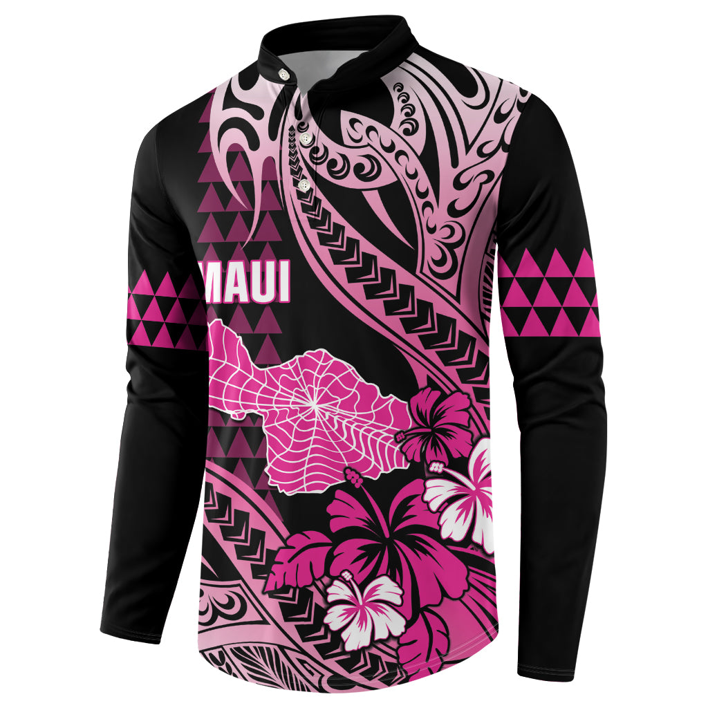 Hawaii Maui Upena Kiloi Button Sweatshirt Kakau Tribal Pattern Pink Version LT05 - Polynesian Pride