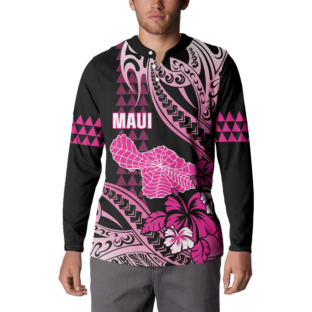 Hawaii Maui Upena Kiloi Button Sweatshirt Kakau Tribal Pattern Pink Version LT05 - Polynesian Pride