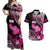 Hawaii Maui Upena Kiloi Couples Matching Off Shoulder Maxi Dress and Hawaiian Shirt Kakau Tribal Pattern Pink Version