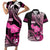 Hawaii Maui Upena Kiloi Couples Matching Short Sleeve Bodycon Dress and Hawaiian Shirt Kakau Tribal Pattern Pink Version