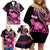 Hawaii Maui Upena Kiloi Family Matching Off Shoulder Short Dress and Hawaiian Shirt Kakau Tribal Pattern Pink Version