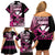 Hawaii Maui Upena Kiloi Family Matching Off Shoulder Short Dress and Hawaiian Shirt Kakau Tribal Pattern Pink Version