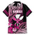 Hawaii Maui Upena Kiloi Family Matching Off Shoulder Short Dress and Hawaiian Shirt Kakau Tribal Pattern Pink Version