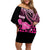 Hawaii Maui Upena Kiloi Family Matching Off Shoulder Short Dress and Hawaiian Shirt Kakau Tribal Pattern Pink Version