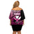 Hawaii Maui Upena Kiloi Family Matching Off Shoulder Short Dress and Hawaiian Shirt Kakau Tribal Pattern Pink Version