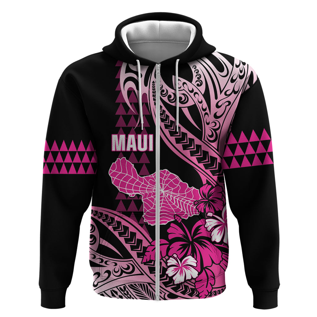 Hawaii Maui Upena Kiloi Hoodie Kakau Tribal Pattern Pink Version LT05 Zip Hoodie Pink - Polynesian Pride
