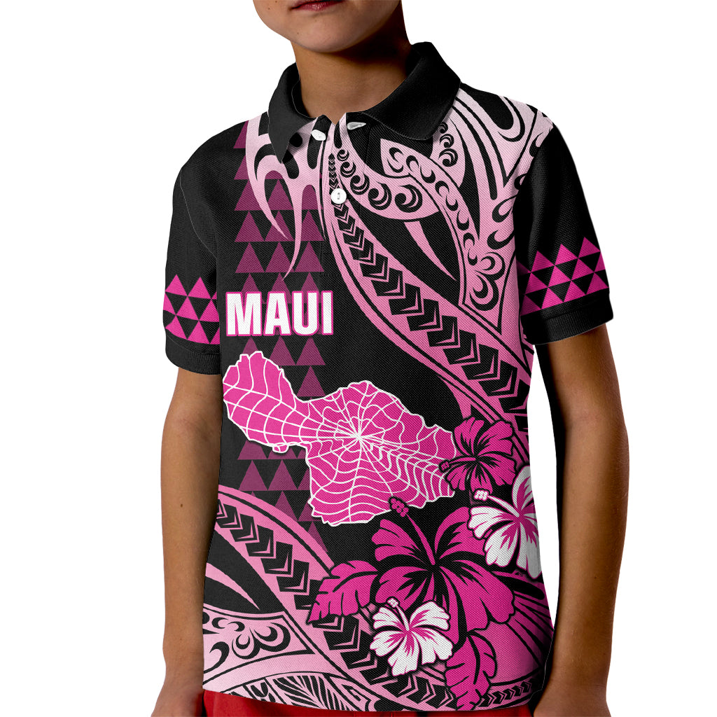 Hawaii Maui Upena Kiloi Kid Polo Shirt Kakau Tribal Pattern Pink Version LT05 Kid Pink - Polynesian Pride