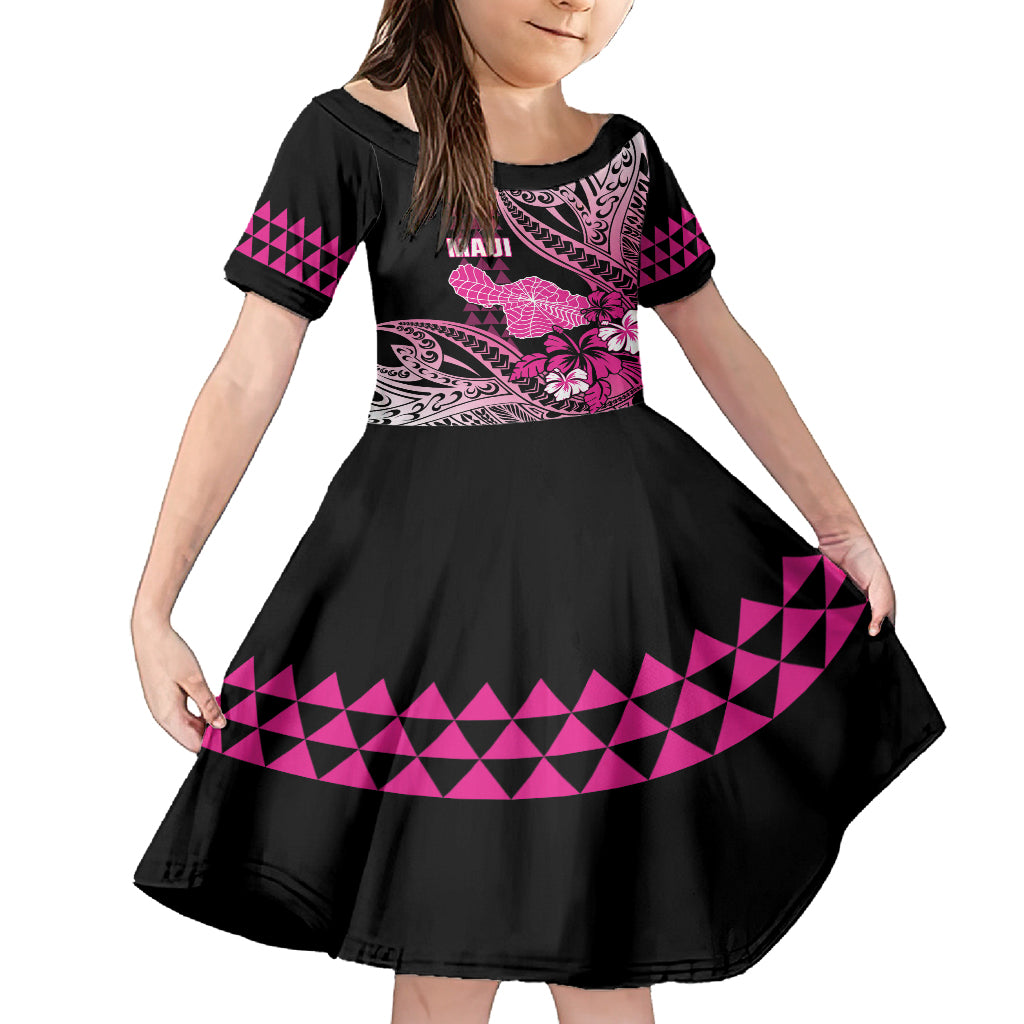 Hawaii Maui Upena Kiloi Kid Short Sleeve Dress Kakau Tribal Pattern Pink Version LT05 KID Pink - Polynesian Pride
