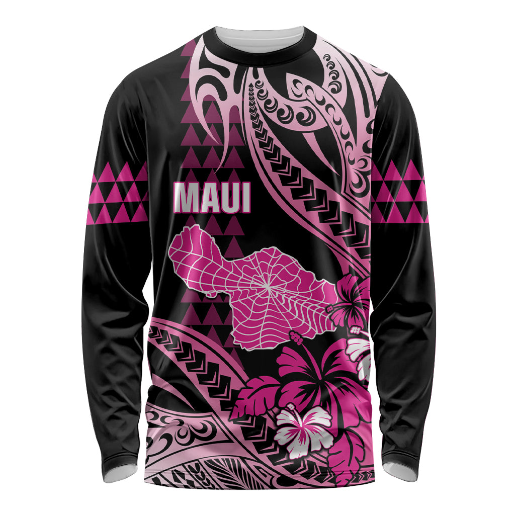 Hawaii Maui Upena Kiloi Long Sleeve Shirt Kakau Tribal Pattern Pink Version LT05 Unisex Pink - Polynesian Pride