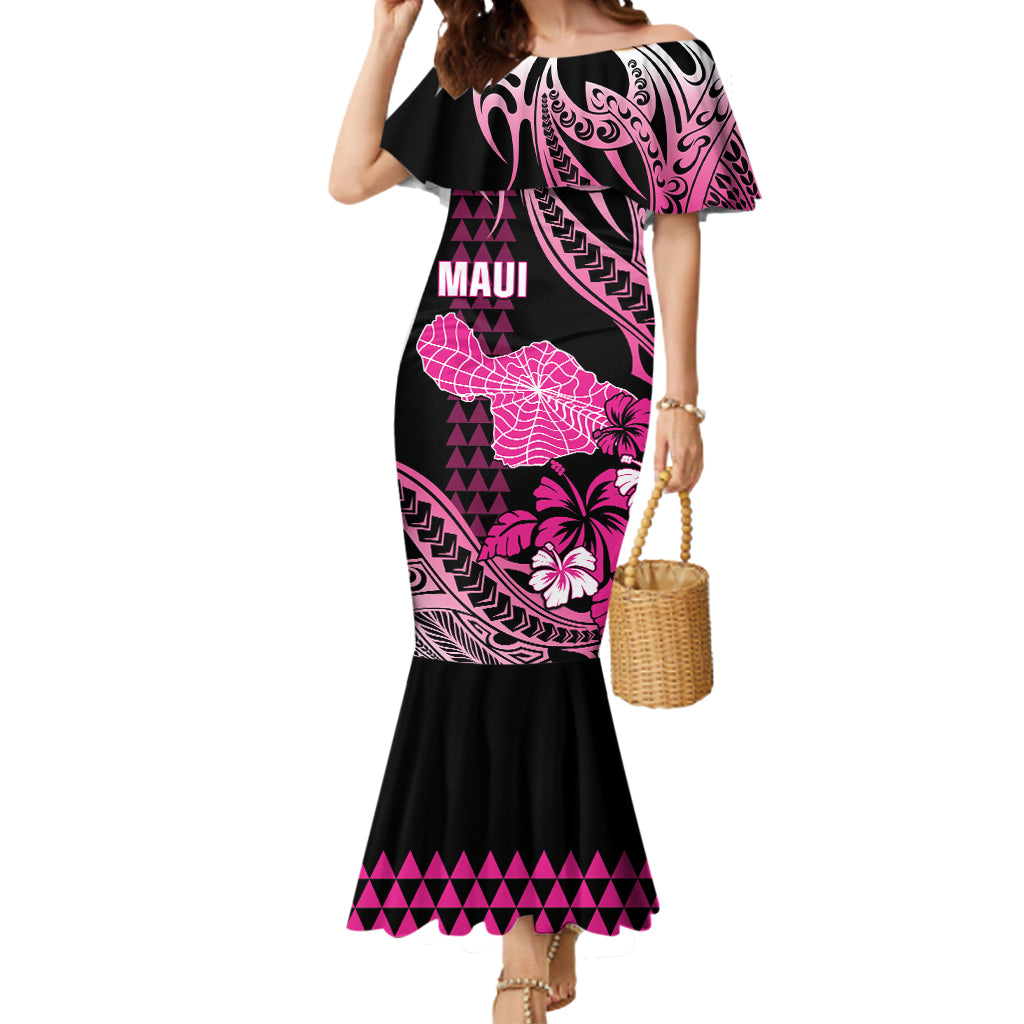 Hawaii Maui Upena Kiloi Mermaid Dress Kakau Tribal Pattern Pink Version LT05 Women Pink - Polynesian Pride