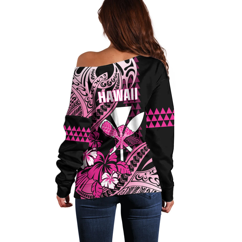 Hawaii Maui Upena Kiloi Off Shoulder Sweater Kakau Tribal Pattern Pink Version LT05 - Polynesian Pride