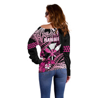 Hawaii Maui Upena Kiloi Off Shoulder Sweater Kakau Tribal Pattern Pink Version LT05 - Polynesian Pride