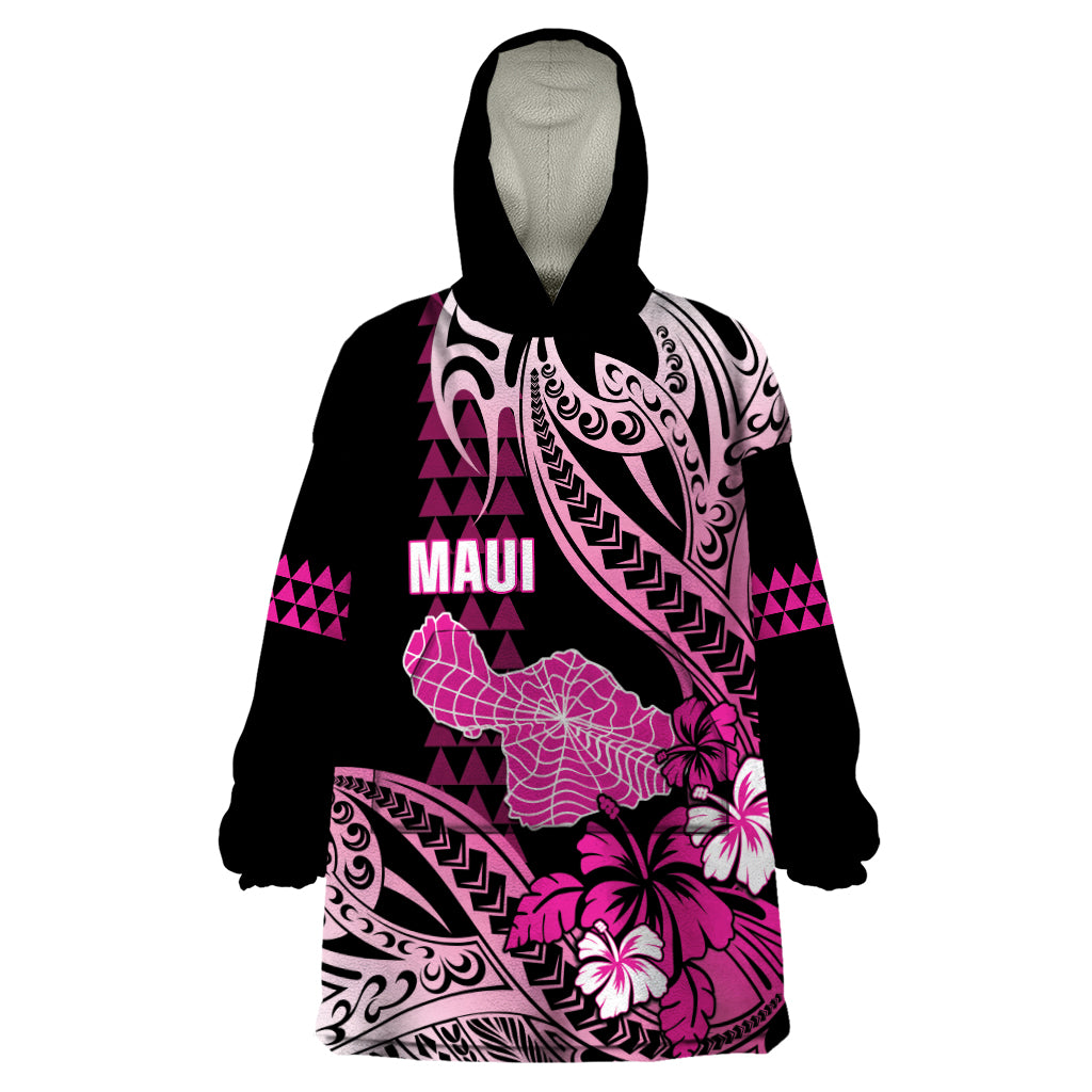 Hawaii Maui Upena Kiloi Wearable Blanket Hoodie Kakau Tribal Pattern Pink Version