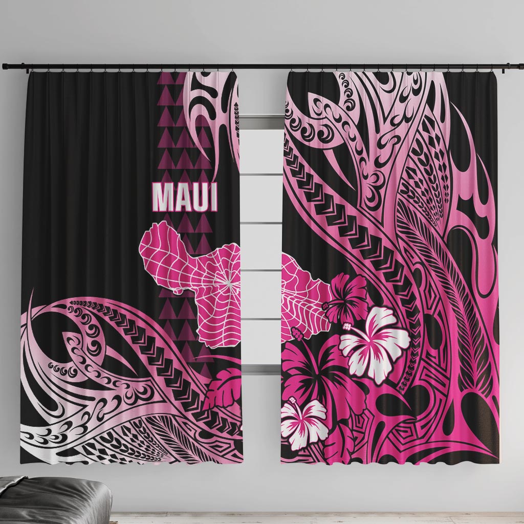 Hawaii Maui Upena Kiloi Window Curtain Kakau Tribal Pattern Pink Version LT05 With Hooks Pink - Polynesian Pride