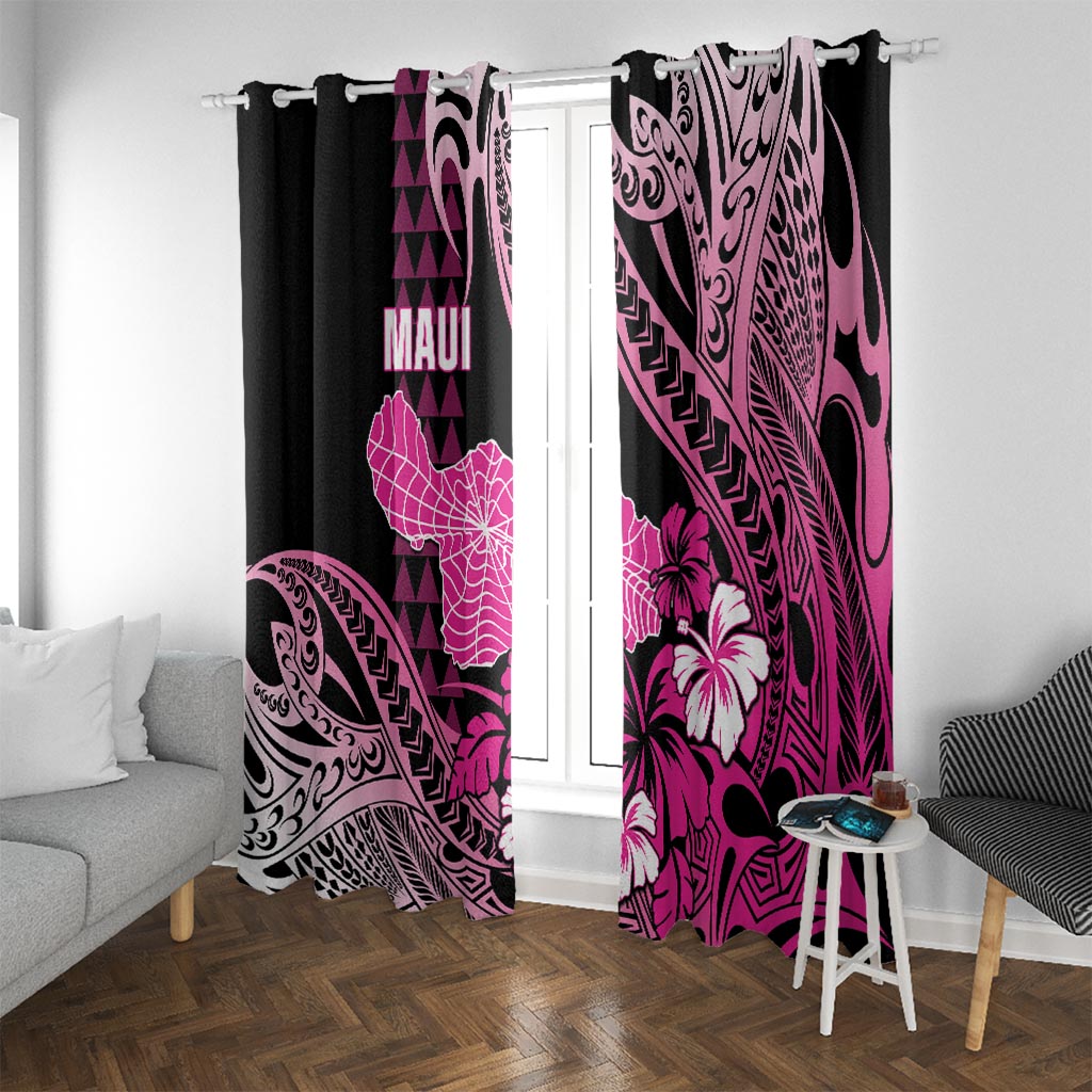 Hawaii Maui Upena Kiloi Window Curtain Kakau Tribal Pattern Pink Version LT05 With Grommets Pink - Polynesian Pride