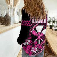 Hawaii Maui Upena Kiloi Women Casual Shirt Kakau Tribal Pattern Pink Version LT05 - Polynesian Pride