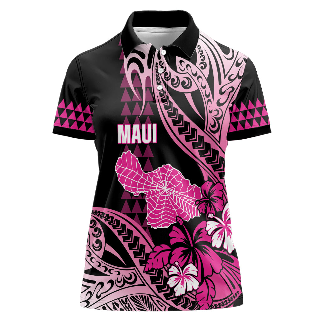 Hawaii Maui Upena Kiloi Women Polo Shirt Kakau Tribal Pattern Pink Version