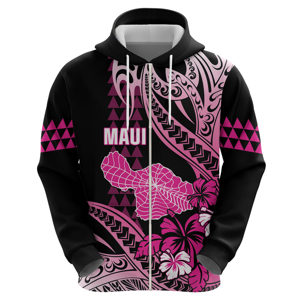Hawaii Maui Upena Kiloi Zip Hoodie Kakau Tribal Pattern Pink Version LT05 - Polynesian Pride
