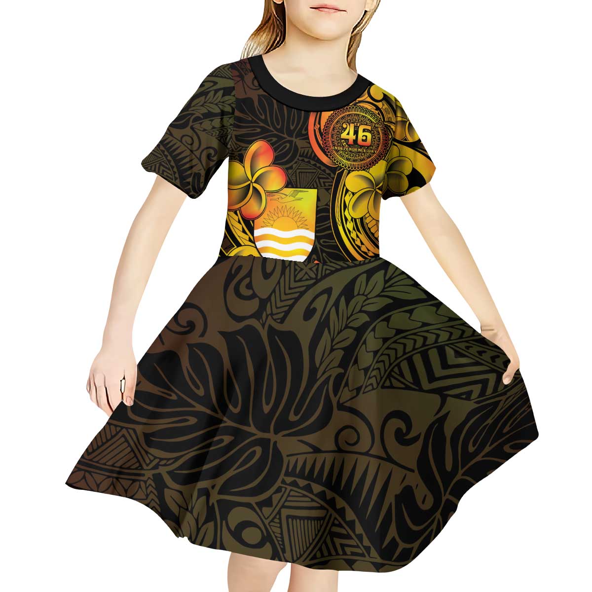 Personalised Kiribati Independence Day Kid Short Sleeve Dress 46th Anniversary LT05 - Polynesian Pride