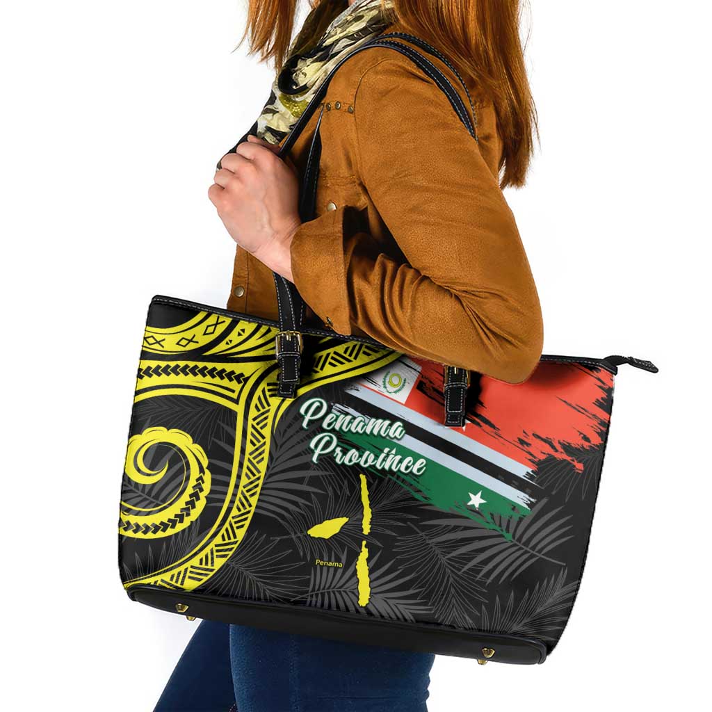 Vanuatu Penama Day Leather Tote Bag Grunge Flag Style LT05 Black - Polynesian Pride