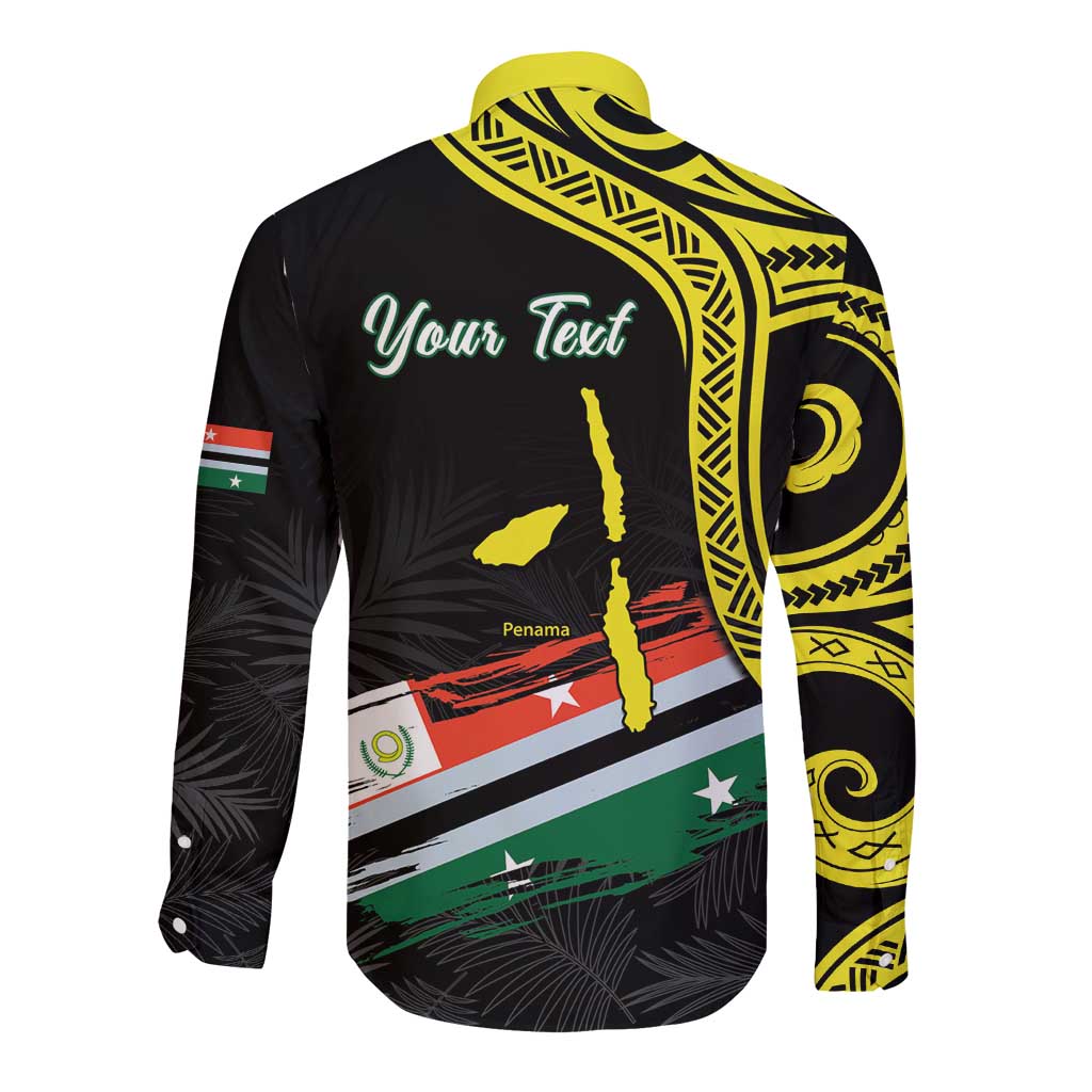 Personalised Vanuatu Penama Day Long Sleeve Button Shirt Grunge Flag Style LT05 - Polynesian Pride