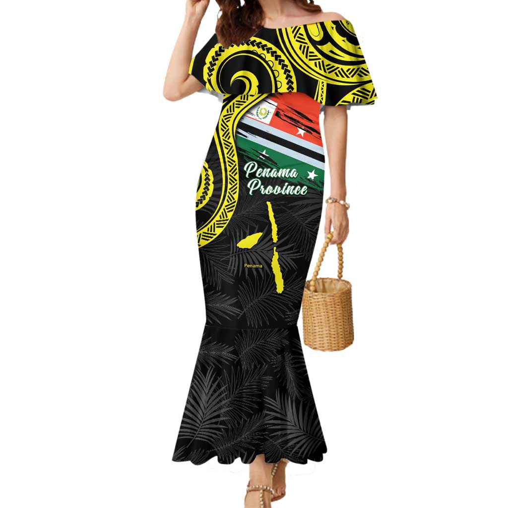 Personalised Vanuatu Penama Day Mermaid Dress Grunge Flag Style LT05 Women Black - Polynesian Pride