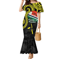 Personalised Vanuatu Penama Day Mermaid Dress Grunge Flag Style LT05 Women Black - Polynesian Pride