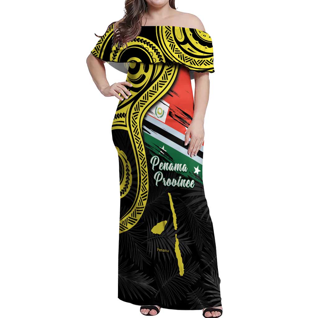 Personalised Vanuatu Penama Day Off Shoulder Maxi Dress Grunge Flag Style LT05 Women Black - Polynesian Pride