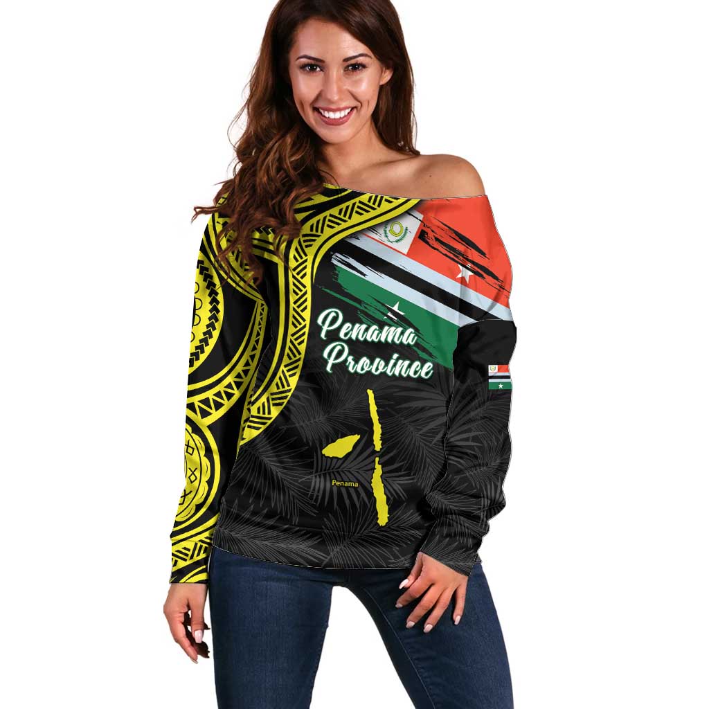 Personalised Vanuatu Penama Day Off Shoulder Sweater Grunge Flag Style LT05 Women Black - Polynesian Pride