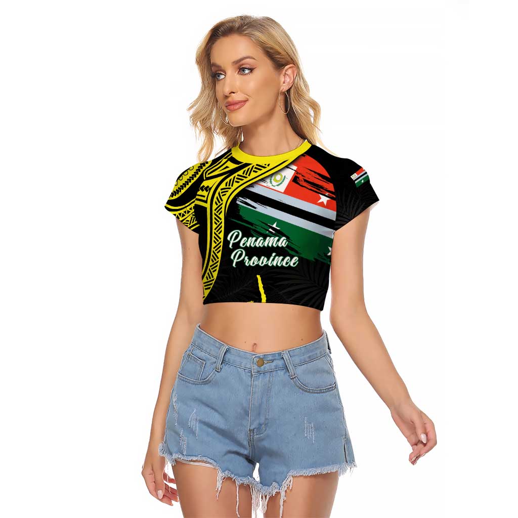 Personalised Vanuatu Penama Day Raglan Cropped T Shirt Grunge Flag Style LT05 Female Black - Polynesian Pride