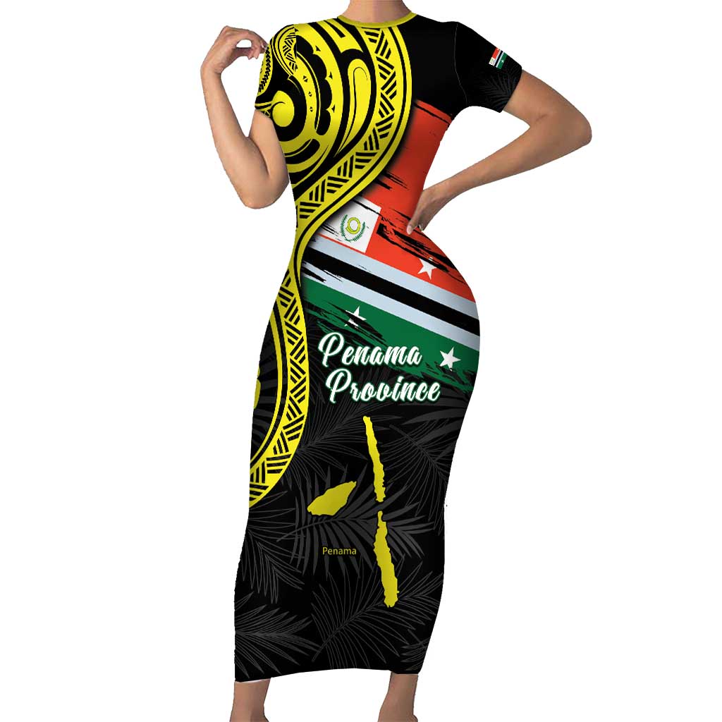 Personalised Vanuatu Penama Day Short Sleeve Bodycon Dress Grunge Flag Style LT05 Long Dress Black - Polynesian Pride