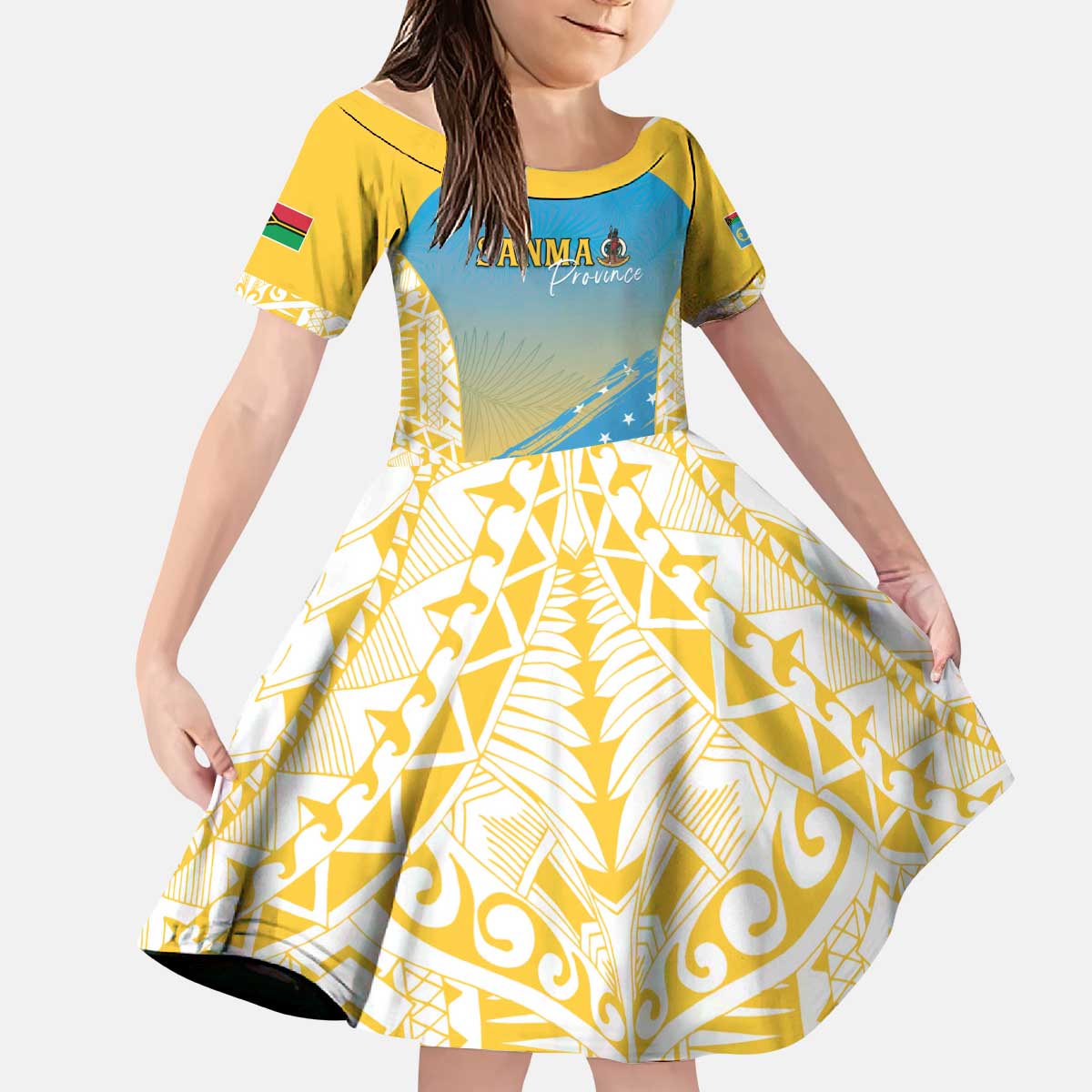 Personalised Vanuatu Sanma Day Kid Short Sleeve Dress Special Style LT05 KID Yellow - Polynesian Pride