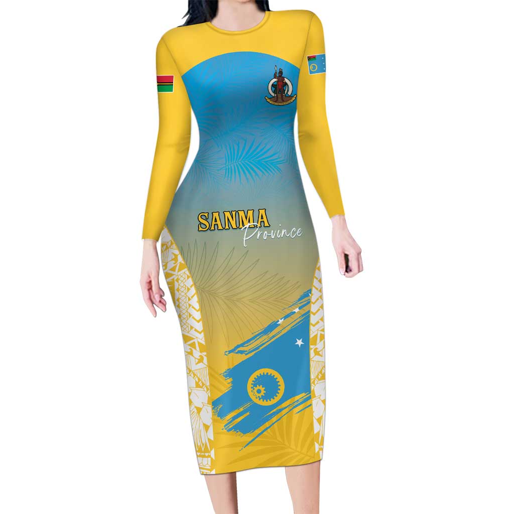 Personalised Vanuatu Sanma Day Long Sleeve Bodycon Dress Special Style LT05 Long Dress Yellow - Polynesian Pride