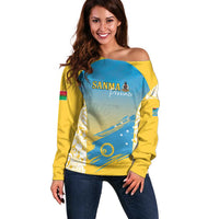 Personalised Vanuatu Sanma Day Off Shoulder Sweater Special Style LT05 Women Yellow - Polynesian Pride